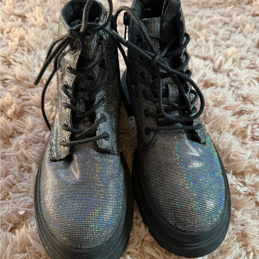 Zara Holographic Lace-Up Boots